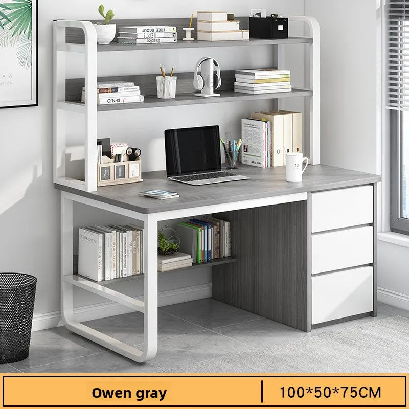 Modern Desk with Integrated Bookshelf — Student Writing Desk, Home Computer Desk & Bedroom Study Table