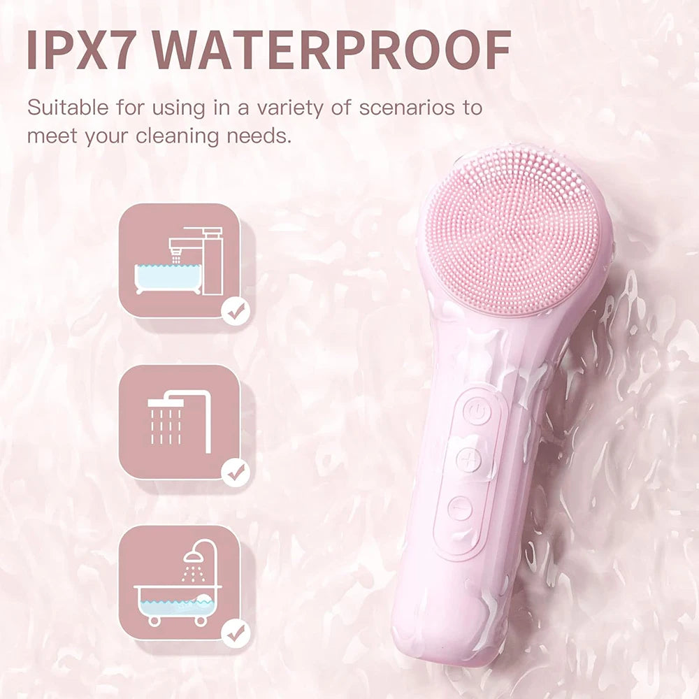GLOMEVE Sonic Silicone Facial Cleansing Brush – IPX7 Waterproof, Heated Massage & 5-Mode Deep Clean