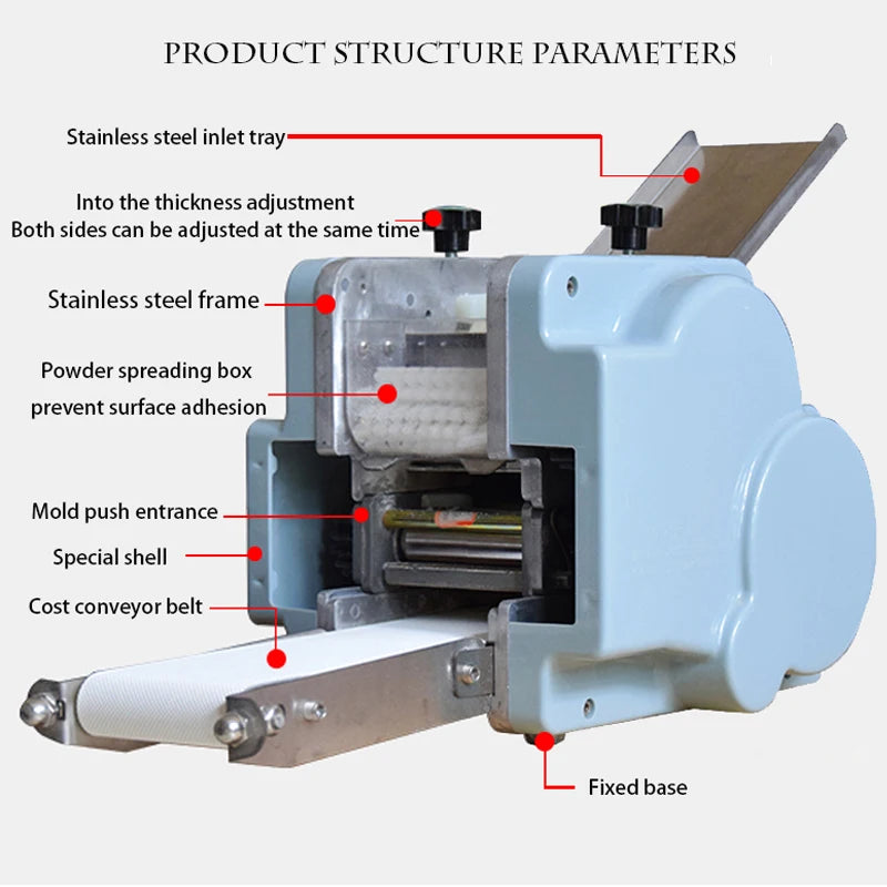 Electric Dumpling Wrapper Machine – 110V/220V, Round & Square Wonton Skin Maker, Rolling Press & Pasta Slicer, Commercial