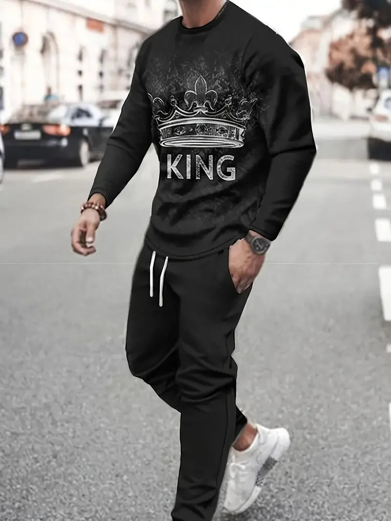 Men's 3D Print Long Sleeve T-Shirt & Jogger Pants Street Tracksuit