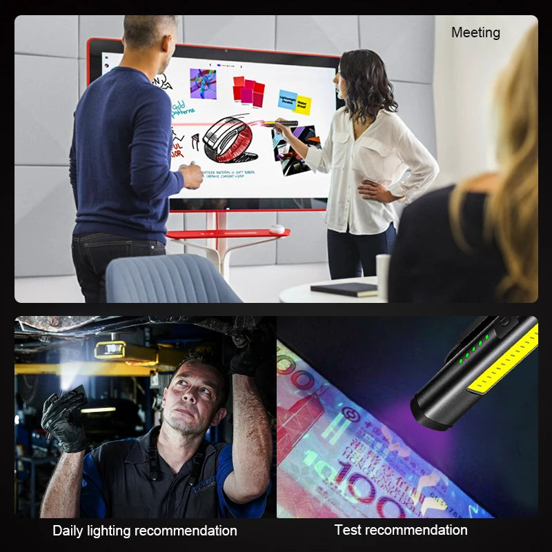 4-in-1 Rechargeable Pen Flashlight – UV, LED, COB & Red Laser with Magnetic Base for Work & EDC