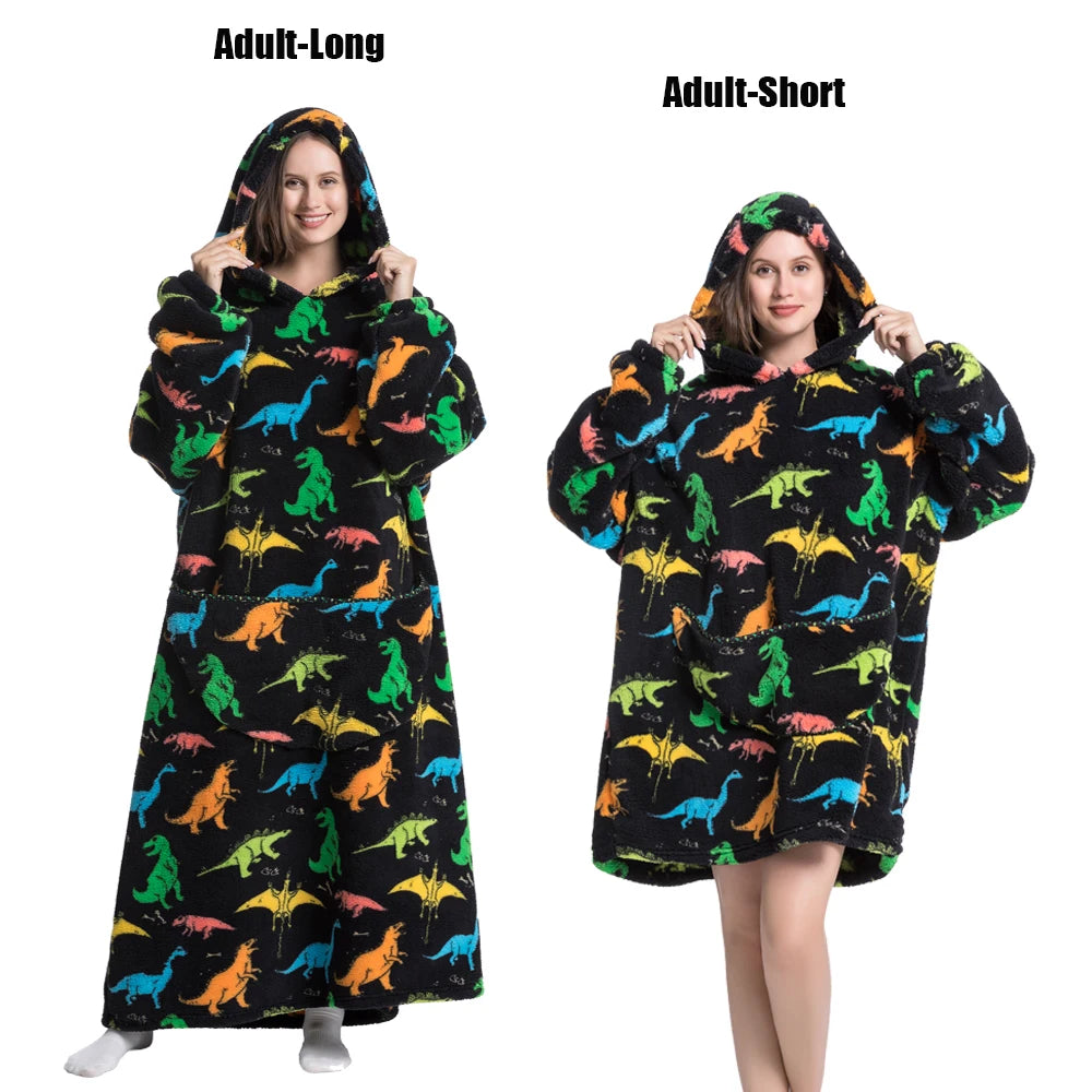 Oversized Wearable Blanket Hoodie – Plush Fleece with Sleeves, Hood & Pocket, 40 Designs
