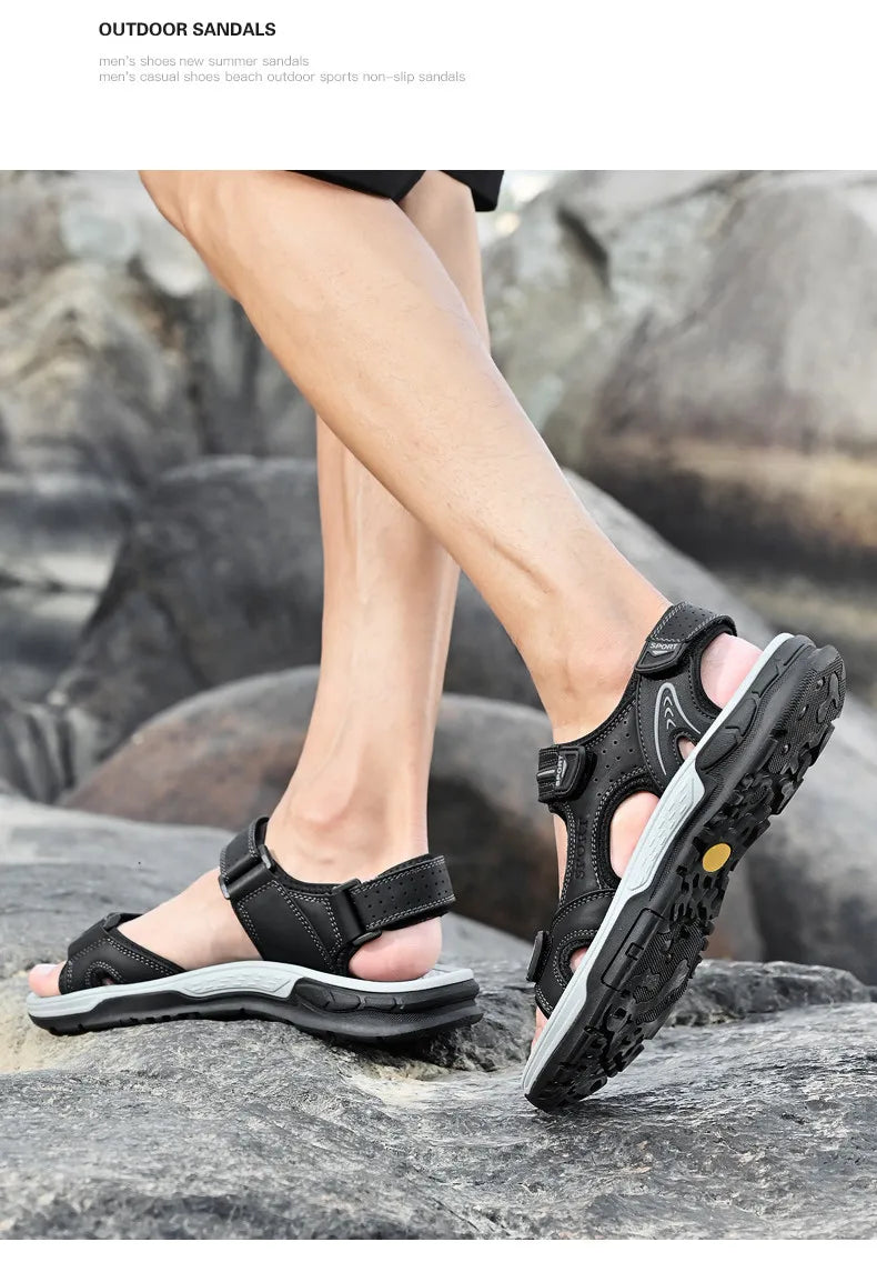 Men's Casual Leather Beach Sandals – Lightweight Gladiator Style