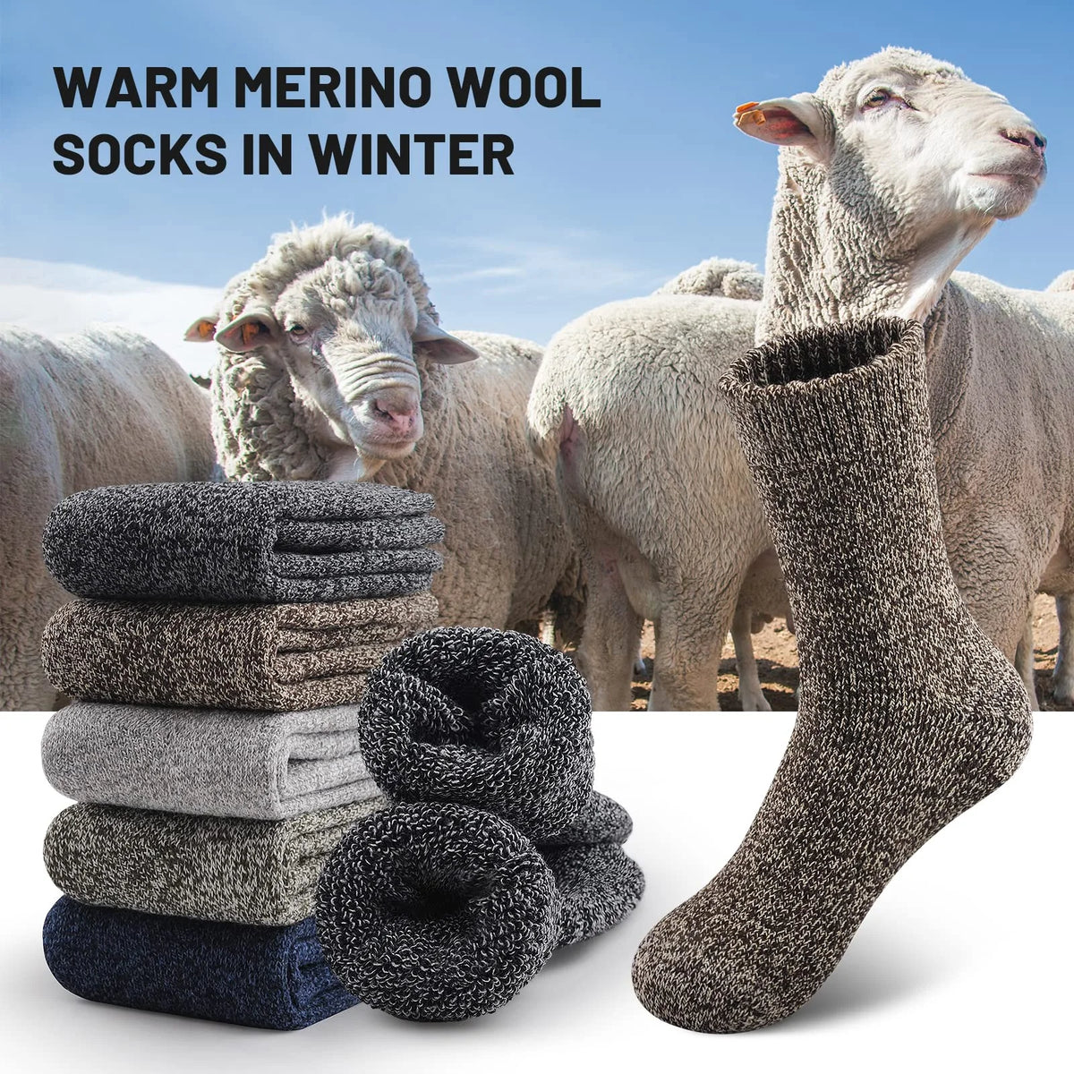 Men's Cotton-Blend Winter Socks, 3 Pairs