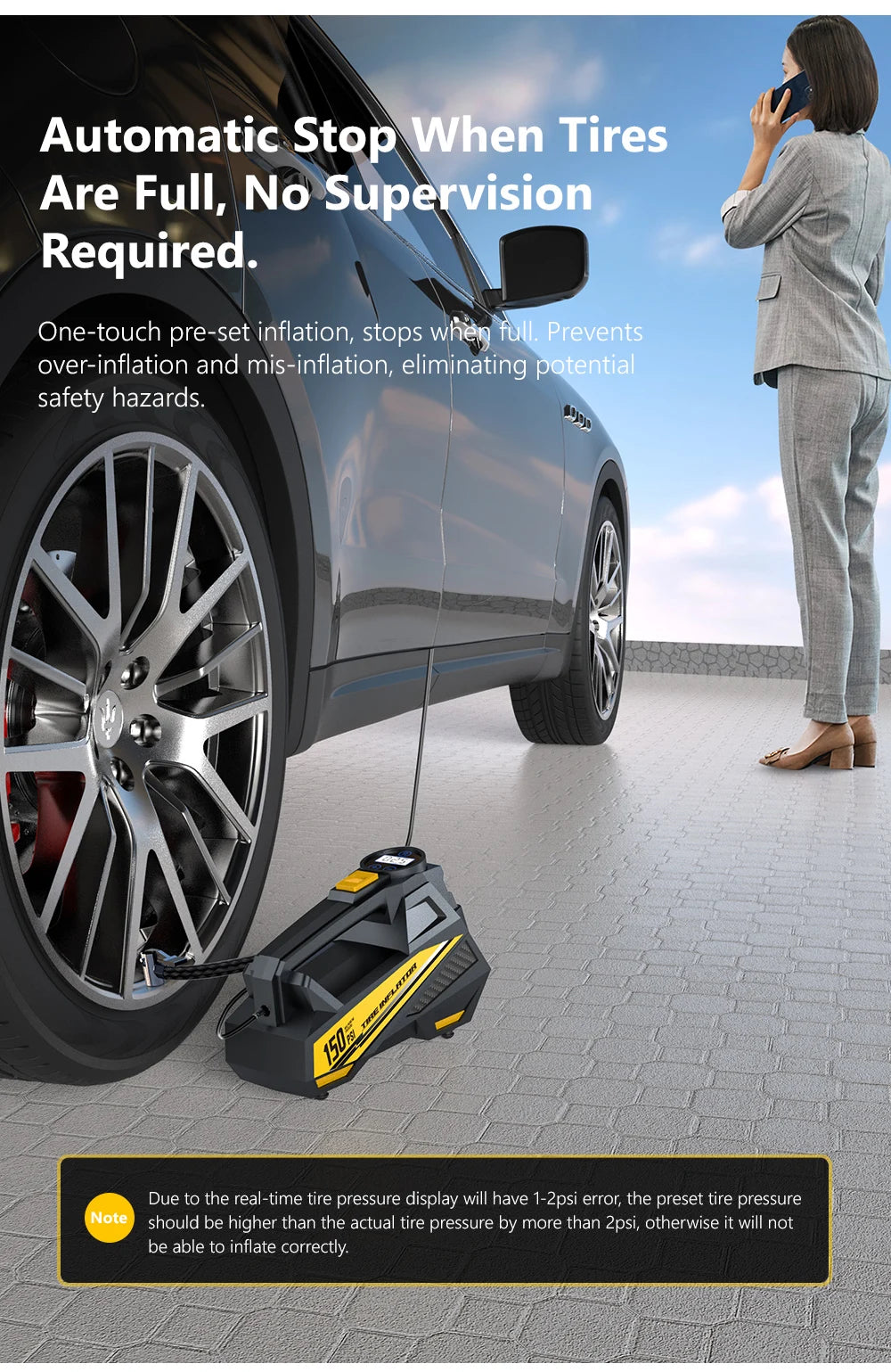 CARSUN 12V Corded Tire Inflator with Digital Gauge