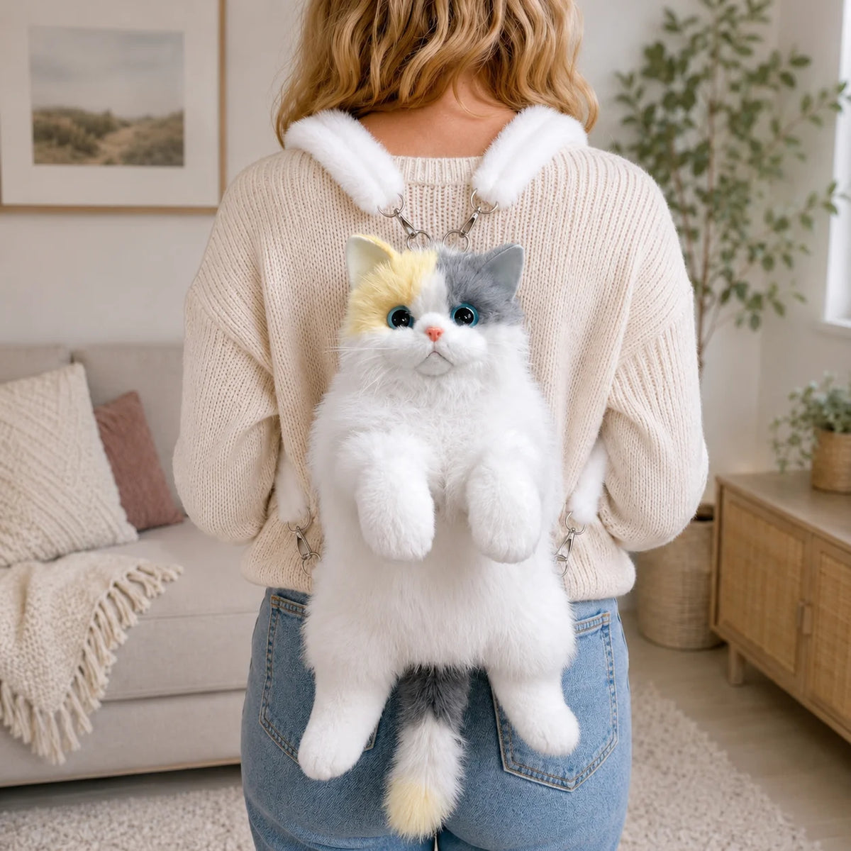 Kawaii Plush Cat Backpack Crossbody Bag — Soft Animal School & Travel Bag for Girls