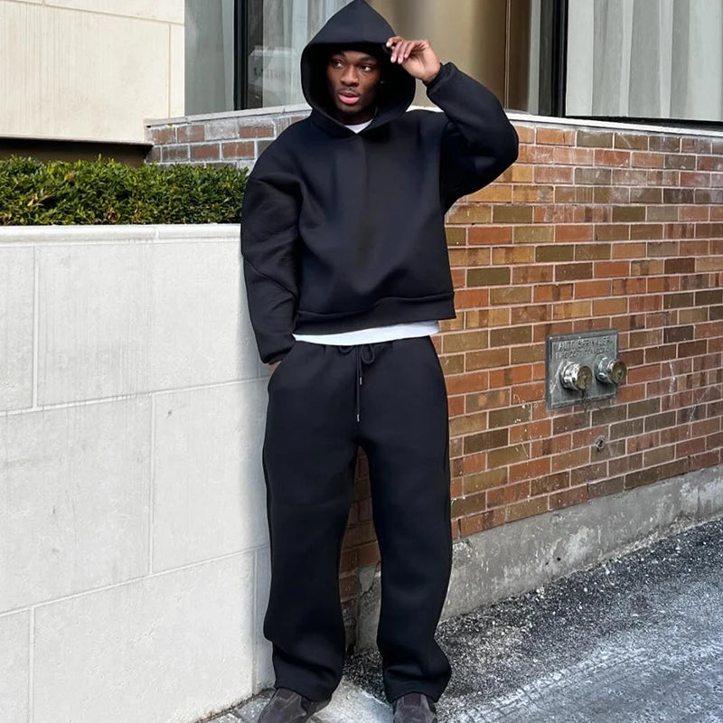 Men's Cotton Vintage Y2K Hoodie & Straight Pants Set – Loose Hip Hop Casual Sport Streetwear