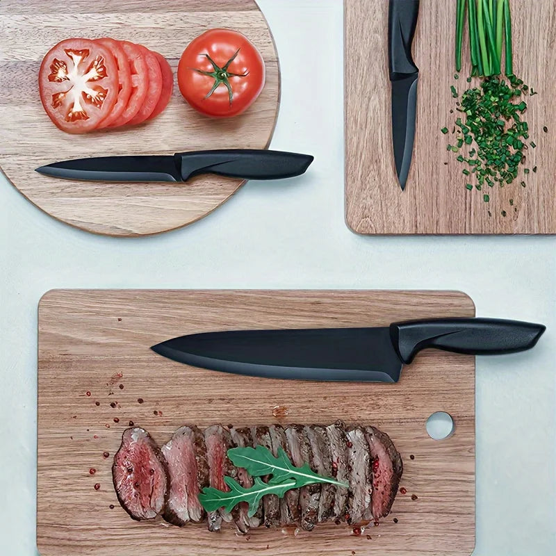 7-Piece Black Professional Chef Knife Set with Acrylic Holder – High Carbon Stainless Steel, Non-Stick Blades