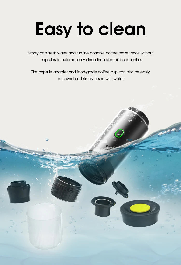 DENOKIN 3-in-1 Portable Espresso Coffee Machine — 20 Bar Pressure, USB-C Charging, Capsule & Ground Coffee Compatible for Travel, Car & Home
