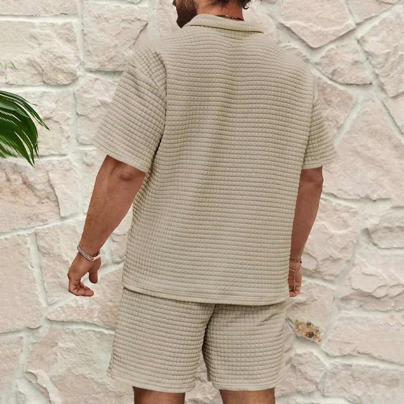 Men's Plaid Short Sleeve Shirt & Shorts Sport Suit – Lapel Summer 2-Piece Outdoor Set
