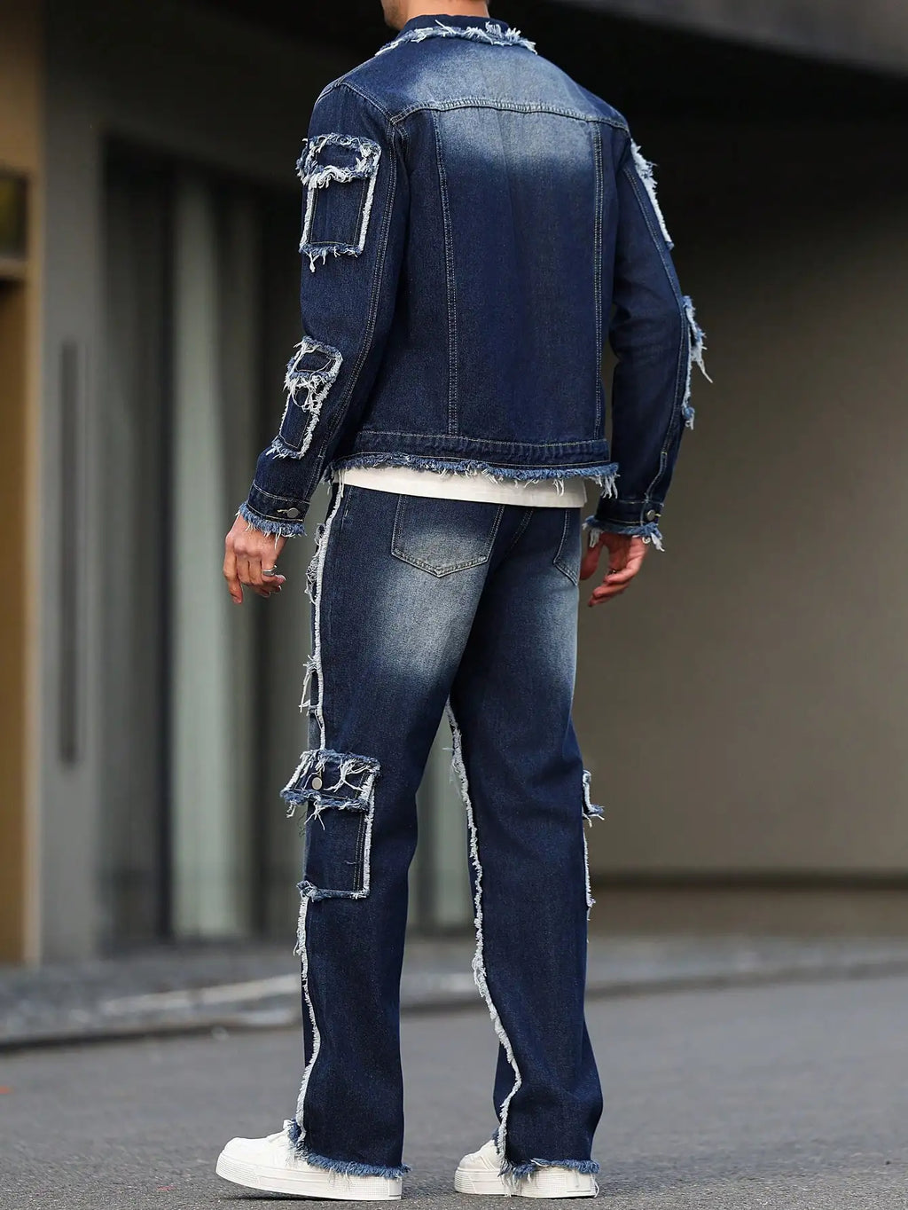 Men's Denim Suit & Wide Straight-Leg Pants Set – Multi-Pocket Spring Autumn Casual 2-Piece