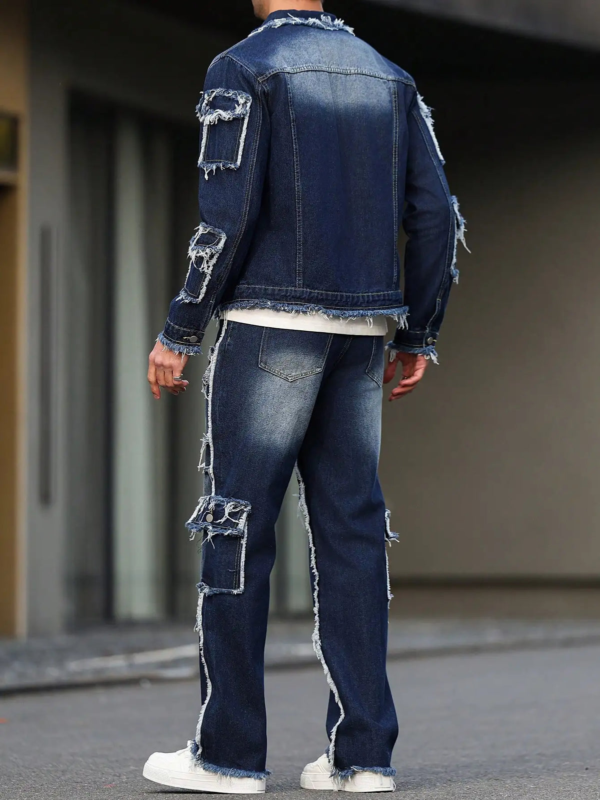 Men's Denim Suit & Wide Straight-Leg Pants Set – Multi-Pocket Spring Autumn Casual 2-Piece