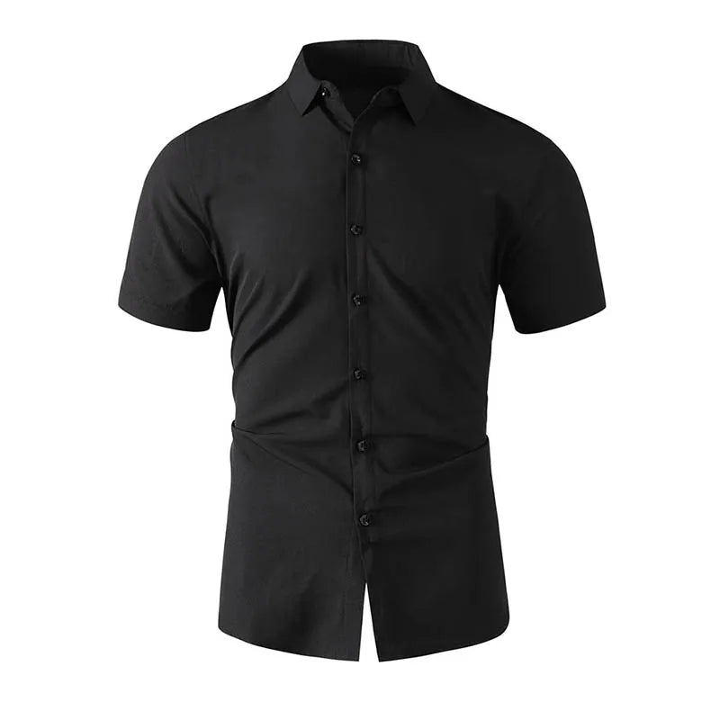 Men's No-Iron Solid Color Short Sleeve Shirt — Wrinkle-Free Casual Shirt