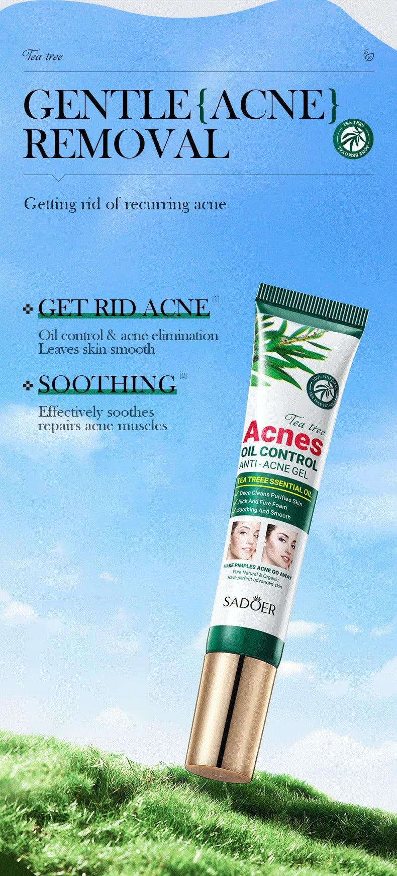 SADOER Tea Tree Acne Clearing Facial Gel Cream