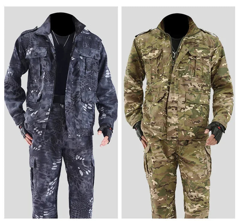 Men's Python Pattern Tactical Tracksuit – Wear-Resistant Outdoor Work Suit (M–4XL)