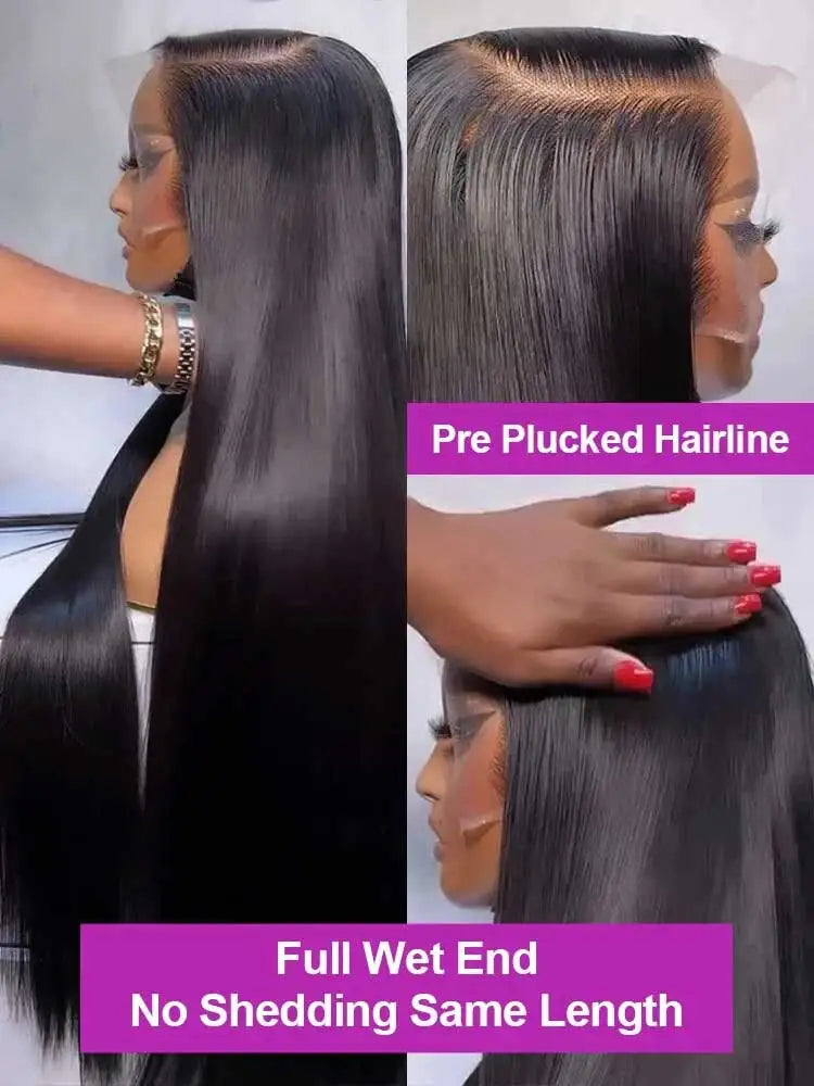 13x4 13x6 Hd Bone Straight Transparent Lace Front Wig Human Hair 40 Inch Pre Plucked Lace Frontal Wigs 250 Density