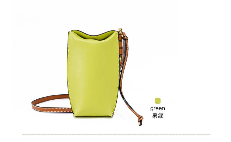 100% Genuine Cowhide Leather Mini Baguette Crossbody Bag – Phone Shoulder Bag for Women