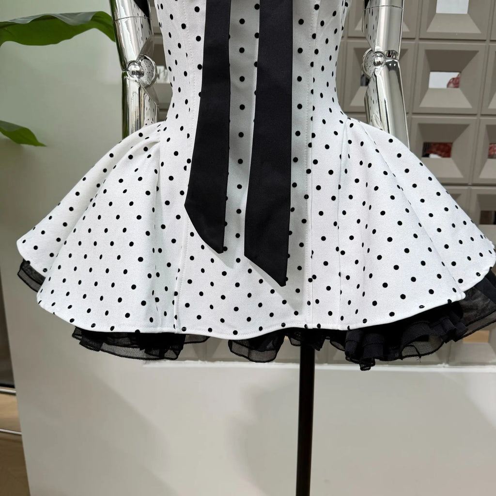 Women's Strapless Backless Polka Dot Bow A-Line Dress – Party Evening Ball Gown