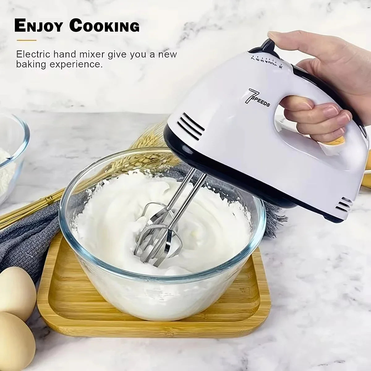 7-Speed Handheld Electric Egg Beater & Cream Mixer – Mini Automatic Kitchen Mixer, EU/US Plug