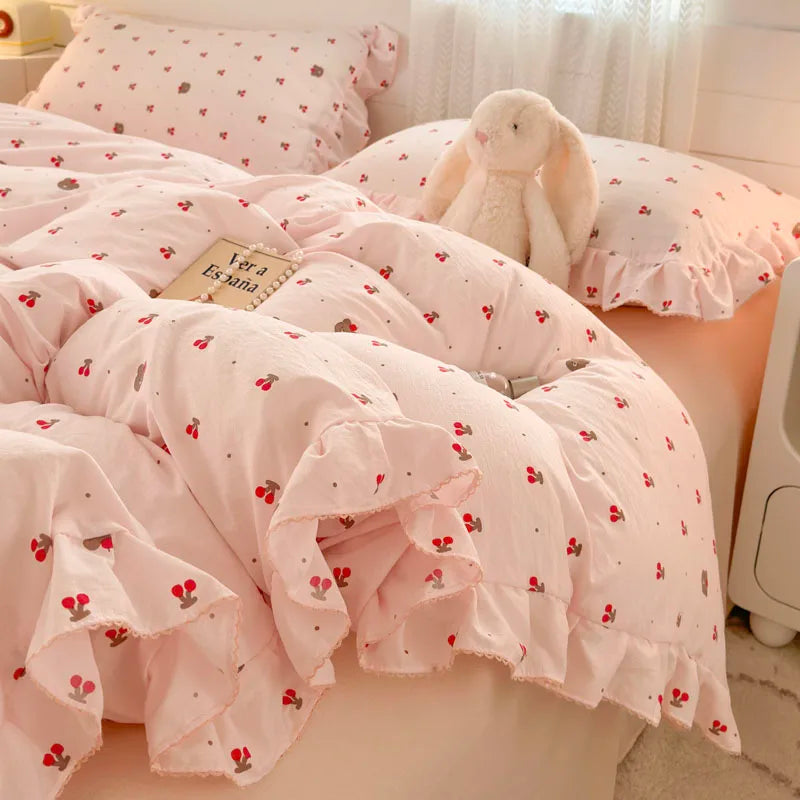 Lace Ruffle Duvet Cover – Printed Floral Comforter Cover for Adults & Kids, Single to King