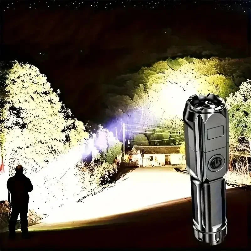 FT15 XPE LED Flashlight – USB Rechargeable, Zoomable, 100m Beam for Fishing, Hunting & Camping