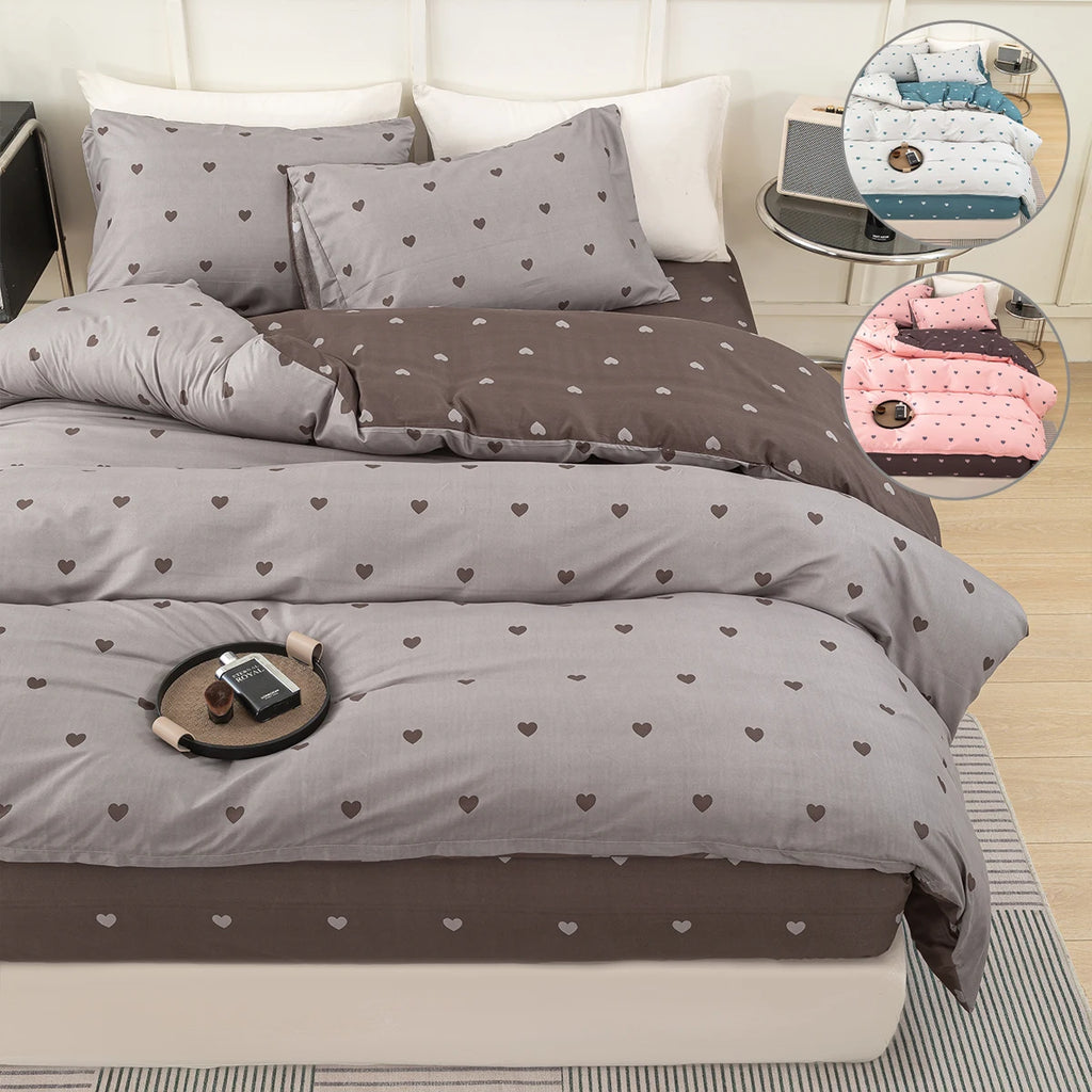 Heart Print Duvet Cover Set – Soft 3-Piece Bedding with 2 Pillowcases, 3 Colors & 11 Sizes