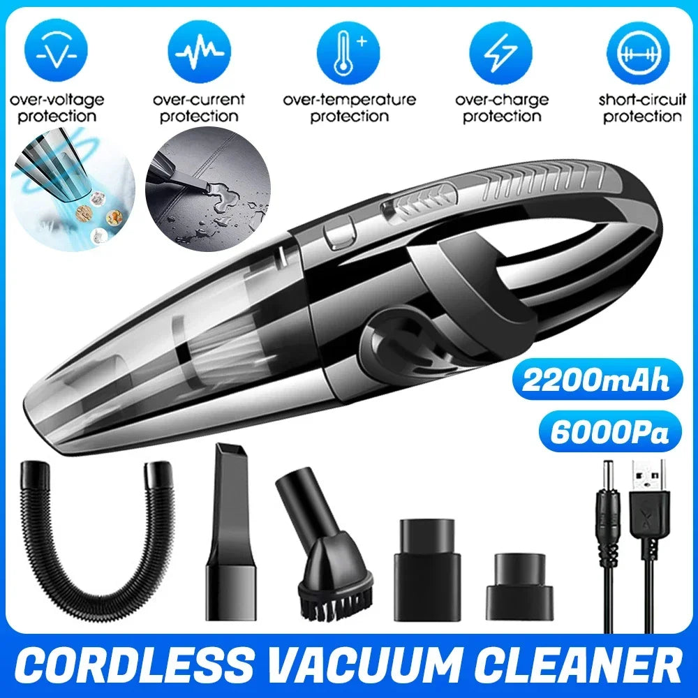 Cordless Handheld Car Vacuum — 6000Pa Wet & Dry Portable Vacuum with HEPA Filter
