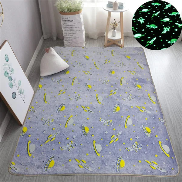 Rainbow Unicorn Glow in the Dark Area Rug – Large Kids Room Carpet with Stars