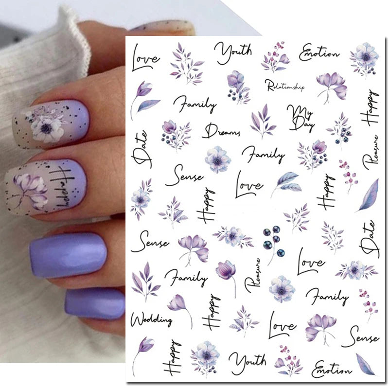 3D Summer Tropical Nail Art Sticker Decals — Palms, Butterflies & Flowers
