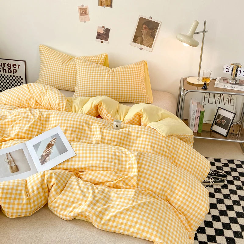 Plaid Double-Sided Quilt Cover – Skin-Friendly Duvet Cover, Single to King (No Pillowcase)