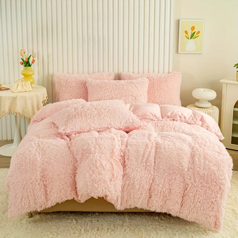 Plush Faux Fur Duvet Cover Set – Luxurious 3-Piece Bedding, 16 Colors & 10 Sizes