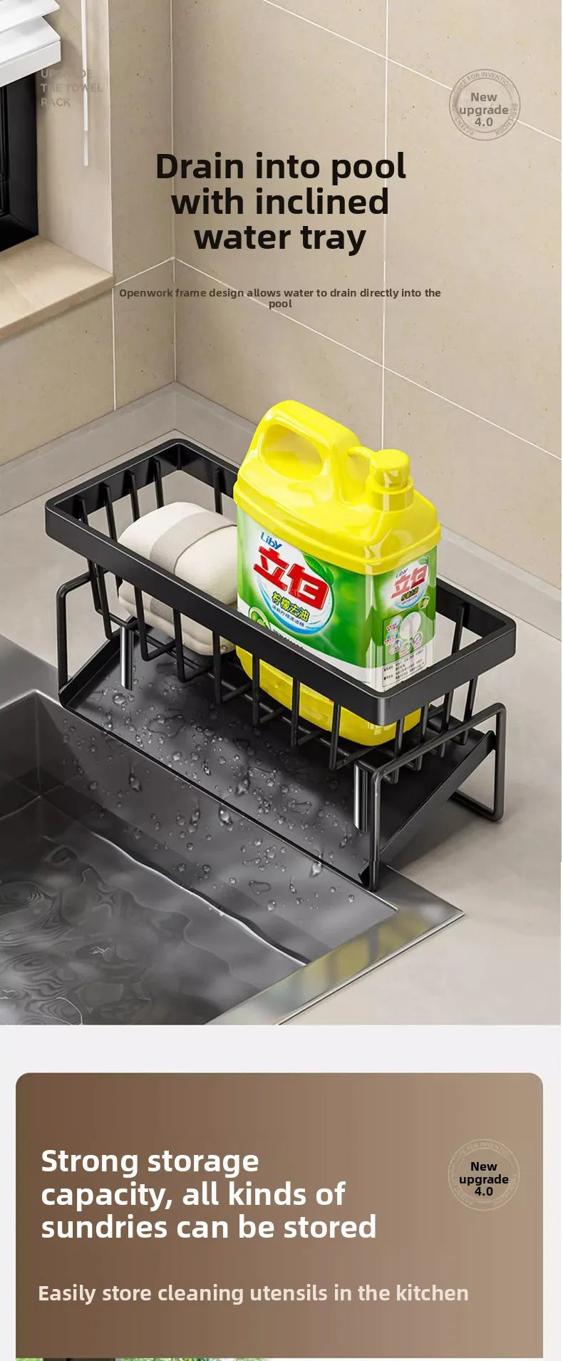 Kitchen Sponge Holder & Sink Drain Rack – Dish Cloth & Scrubber Organizer with Hanging Hook
