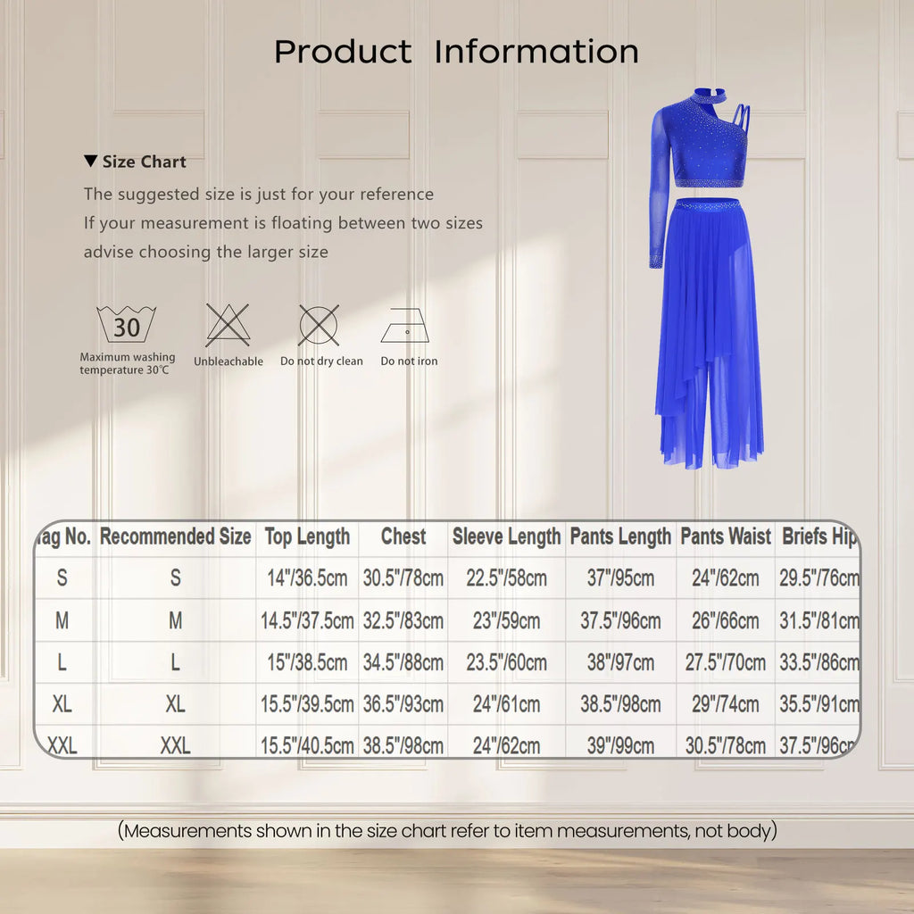 Women's Dance Performance Costume – Shiny Crop Top & Sheer Pants for Skating, Gymnastics & Ballet