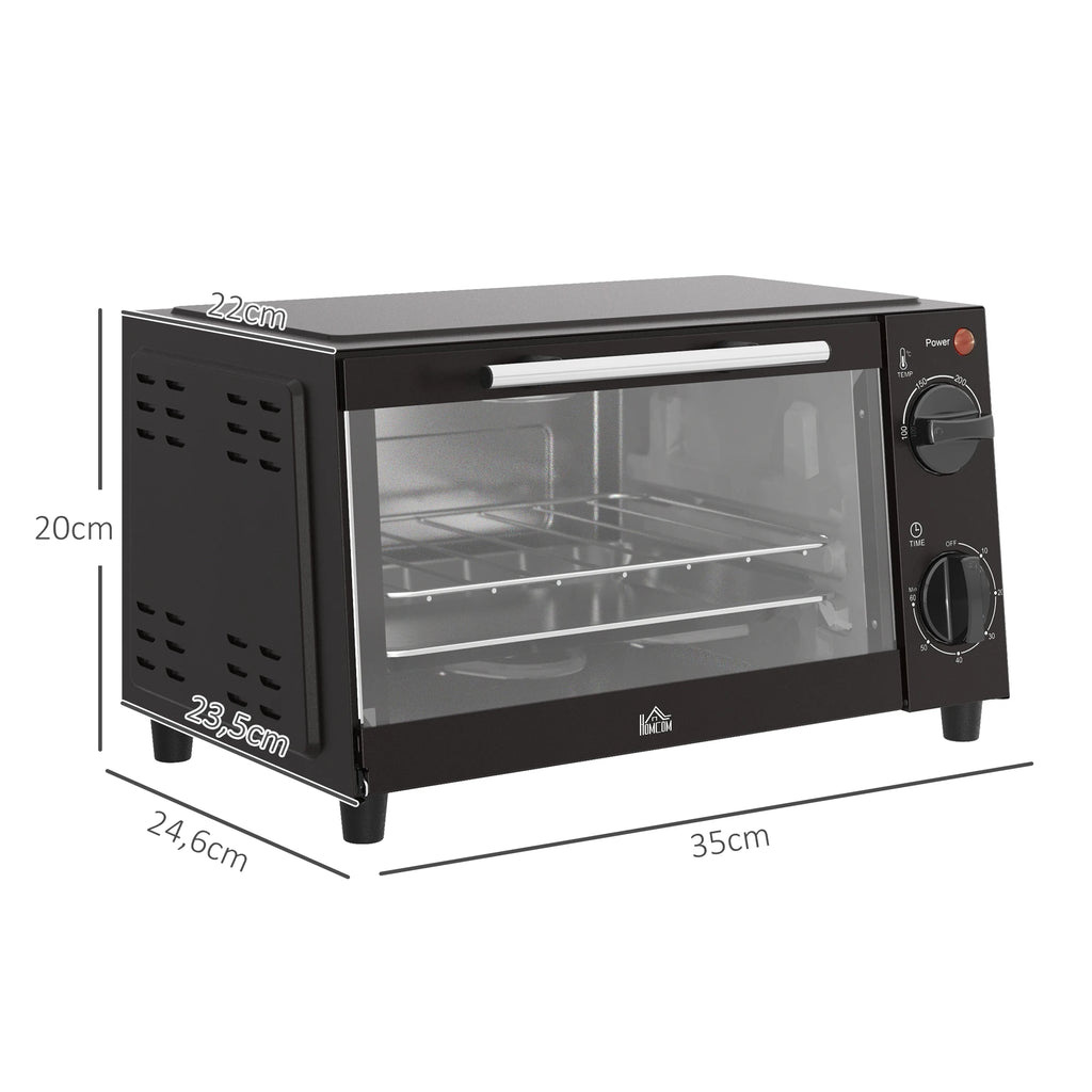 HOMCOM 9L Mini Electric Oven – 50W, Adjustable Temperature & Timer, Black