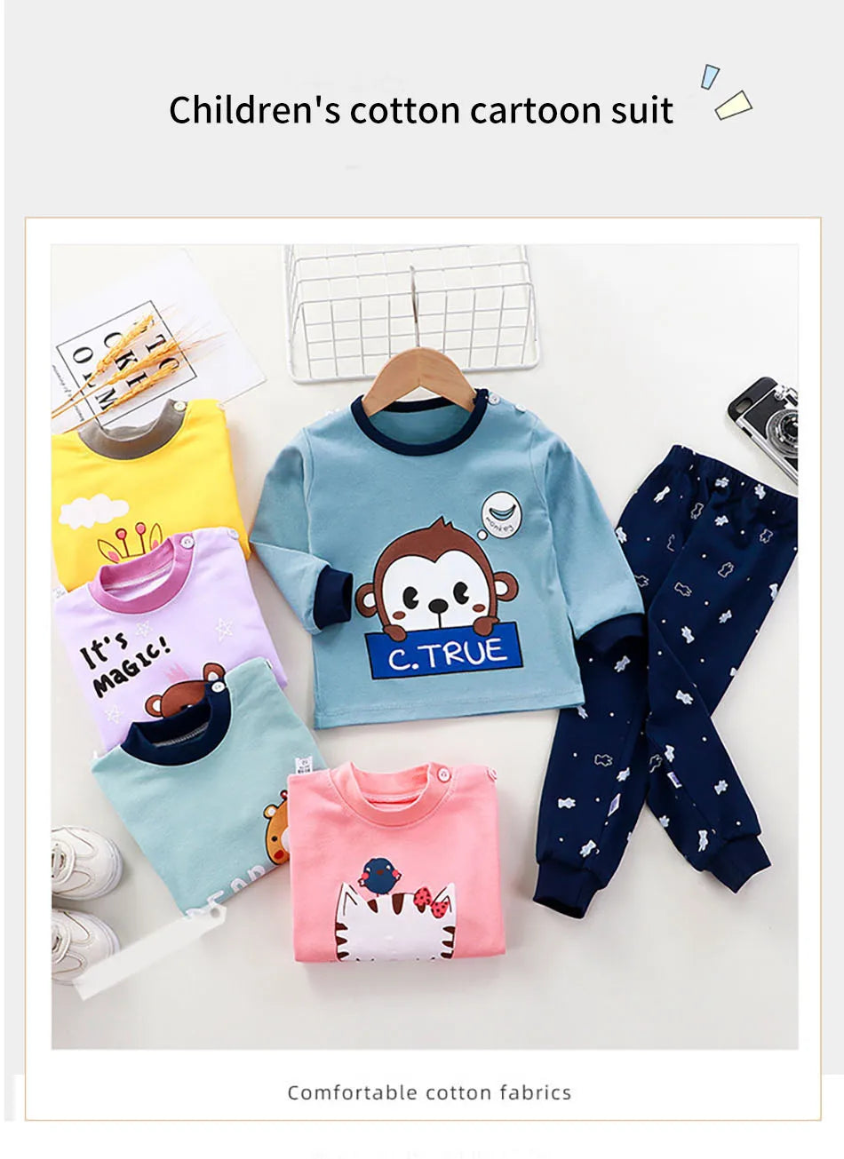 Kids' Unisex Cotton Cartoon Pajama Set | Soft Warm Sleepwear for Boys & Girls