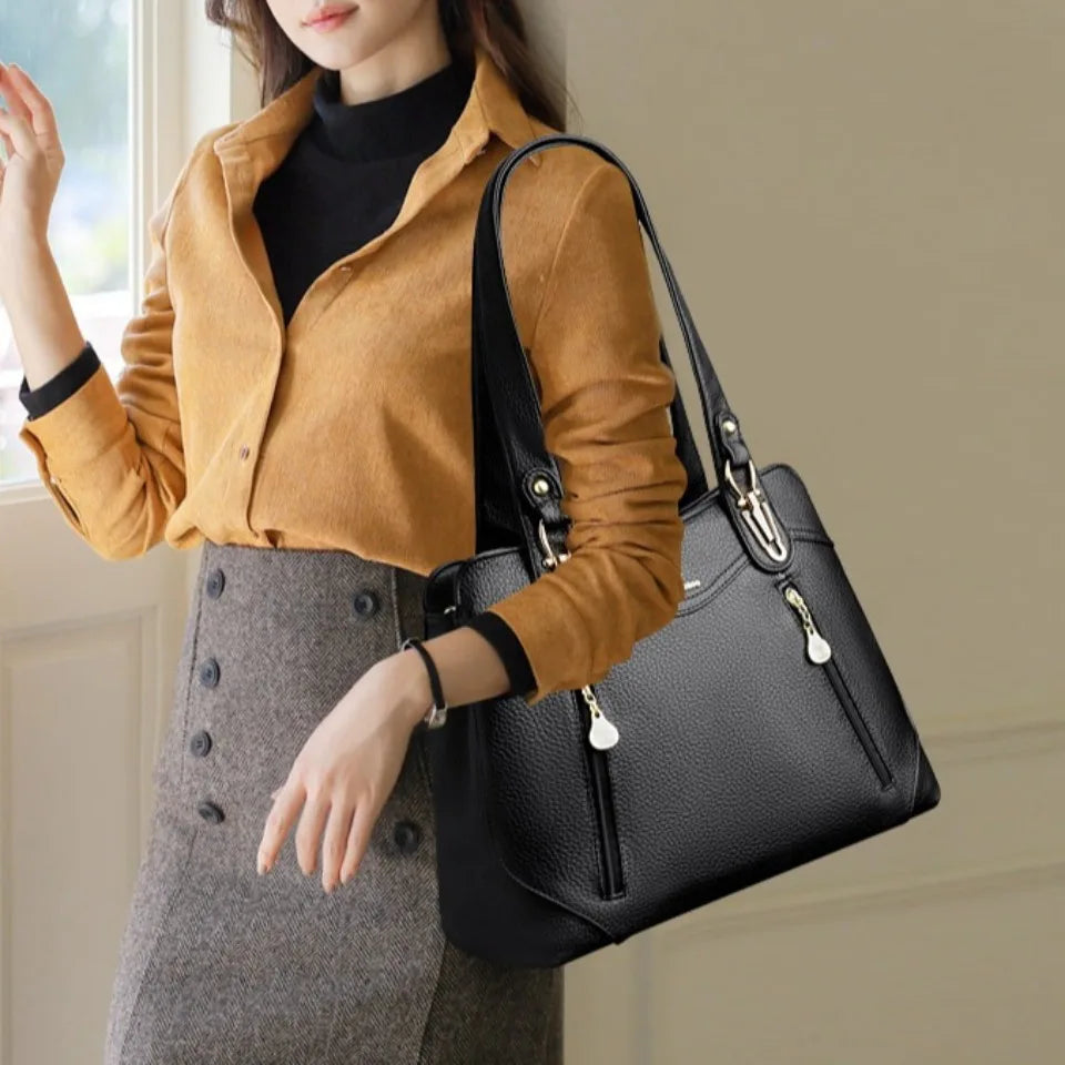VANDERWAH Bark Pattern Microfiber Leather A4 Tote Bag – Luxury Designer Shoulder Handbag for Women
