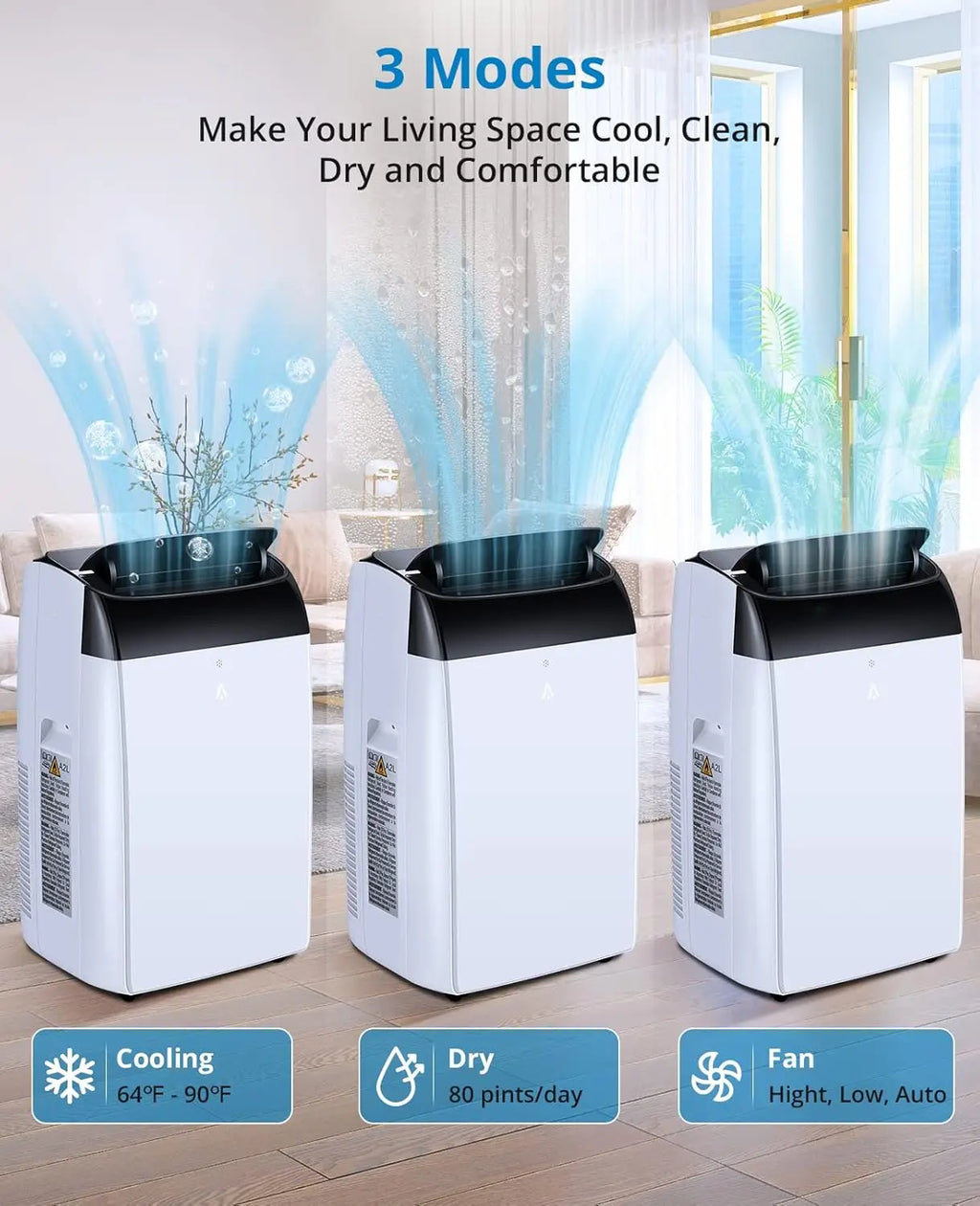 14,000 BTU Portable Air Conditioner — 3-in-1 Free-Standing AC Unit with Fan, Dehumidifier, Remote & Sleep Mode