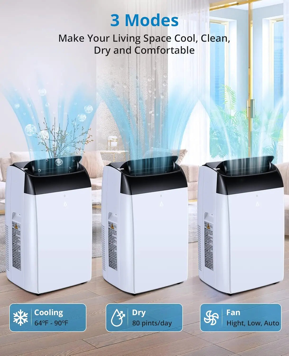 14,000 BTU Portable Air Conditioner — 3-in-1 Free-Standing AC Unit with Fan, Dehumidifier, Remote & Sleep Mode