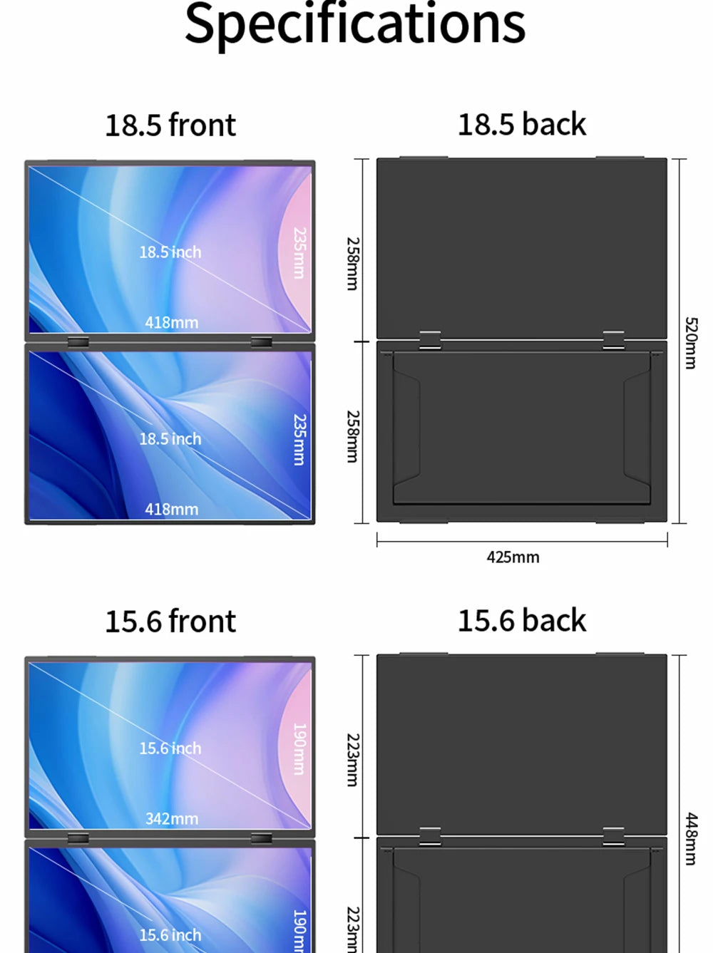 18.5-Inch Dual Portable Monitor – Full HD Folding Screens