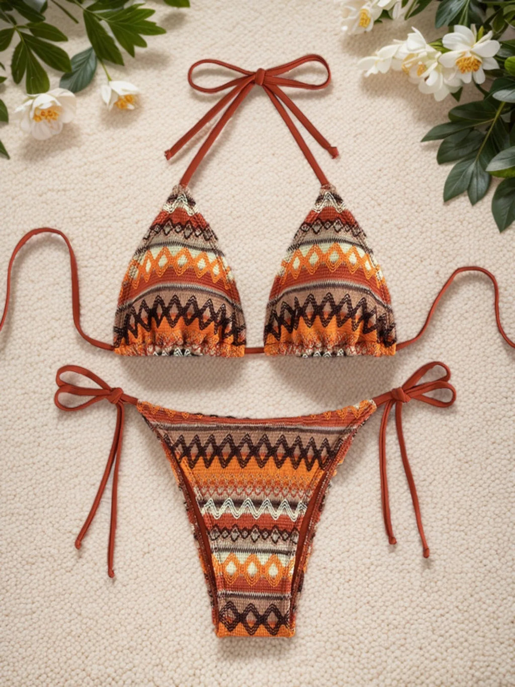 2026 Women's Knitted Striped Bikini Set | Triangle Bra, Suspender Halter, Backless, High Waist, 2-Piece Swimwear S-L