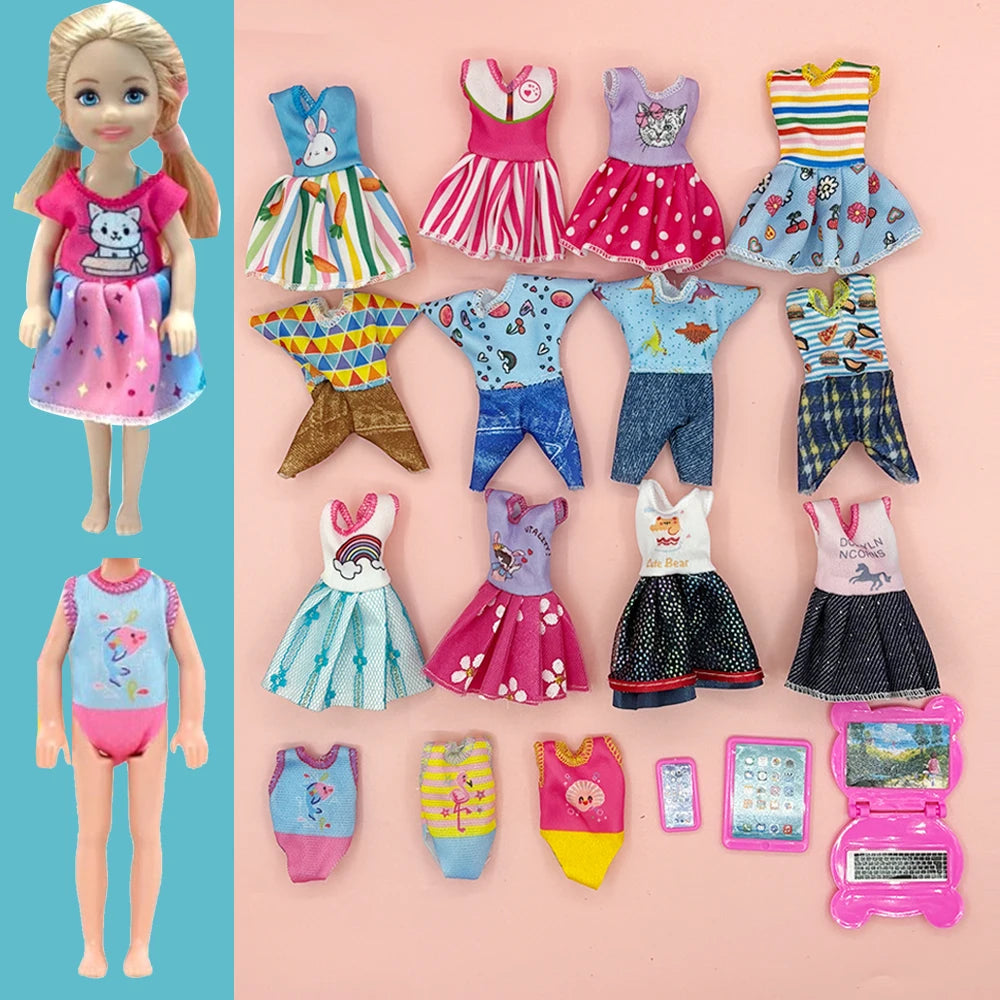18-Piece Doll Clothes & Accessories Set — Fashion Dresses, Jumpsuits & Swimsuits for 5.3" Dolls