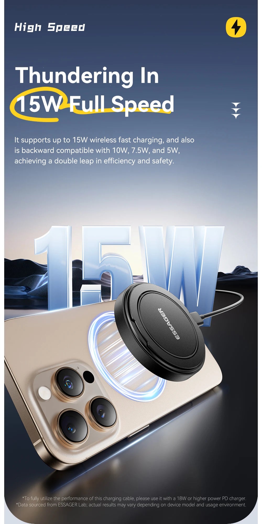 Essager 15W Magnetic Wireless Charger Pad – Fast Charging Stand for iPhone 12–17 & AirPods