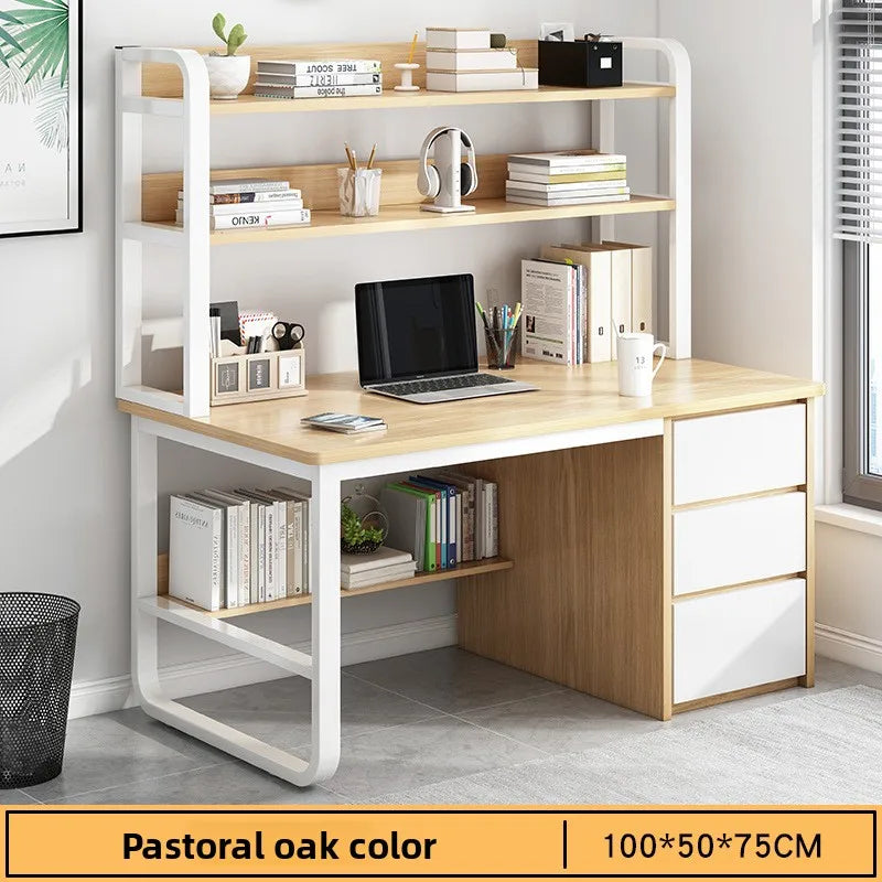 Modern Desk with Integrated Bookshelf — Student Writing Desk, Home Computer Desk & Bedroom Study Table