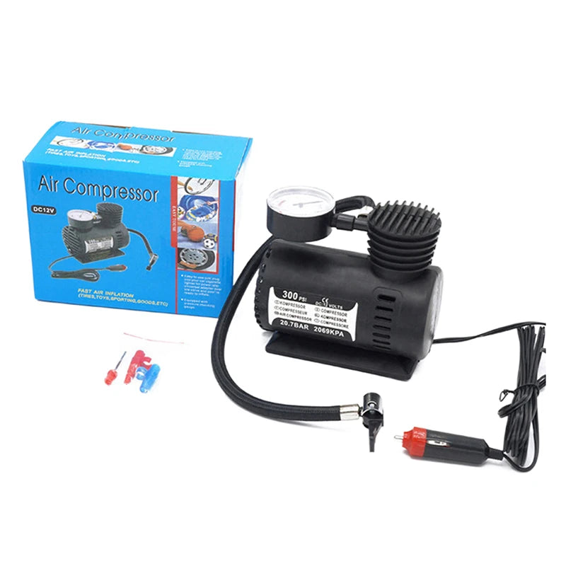 12V Corded Tire Inflator with Analog Gauge, 300 PSI