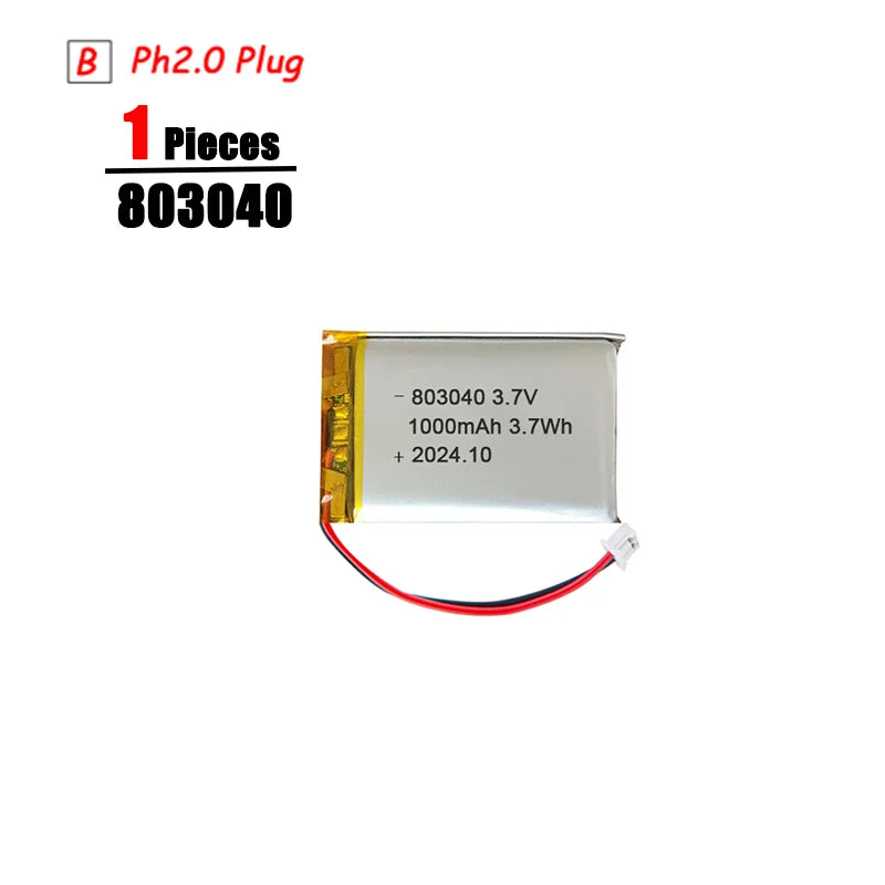 3.7V LiPo Rechargeable Battery – PH2.0 Plug for GPS, Bluetooth Speaker, PS4, Humidifier & MP3/MP4
