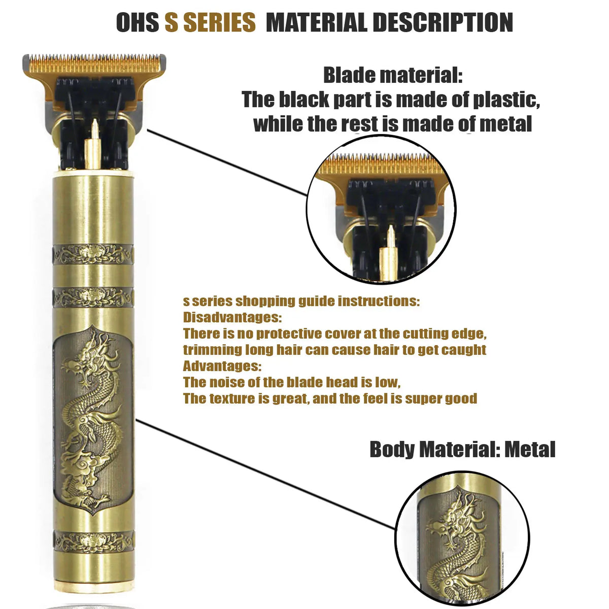 OHS Dragon Vintage T9 Professional Hair Clipper – Carving & Beard Trimmer, CE Certified