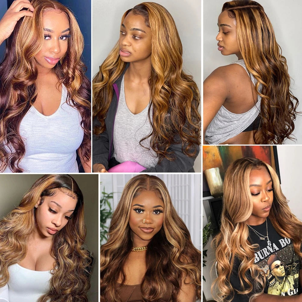 Highlight Body Wave Lace Front Wig — Brazilian Remy Human Hair, Honey Blonde HD Lace, 13x4