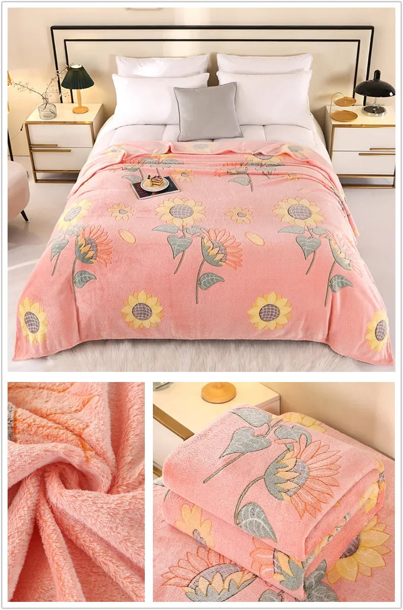 Floral Fleece Blanket – Warm Travel Shawl & Sofa Nap Blanket, Pet-Friendly, 70x100cm