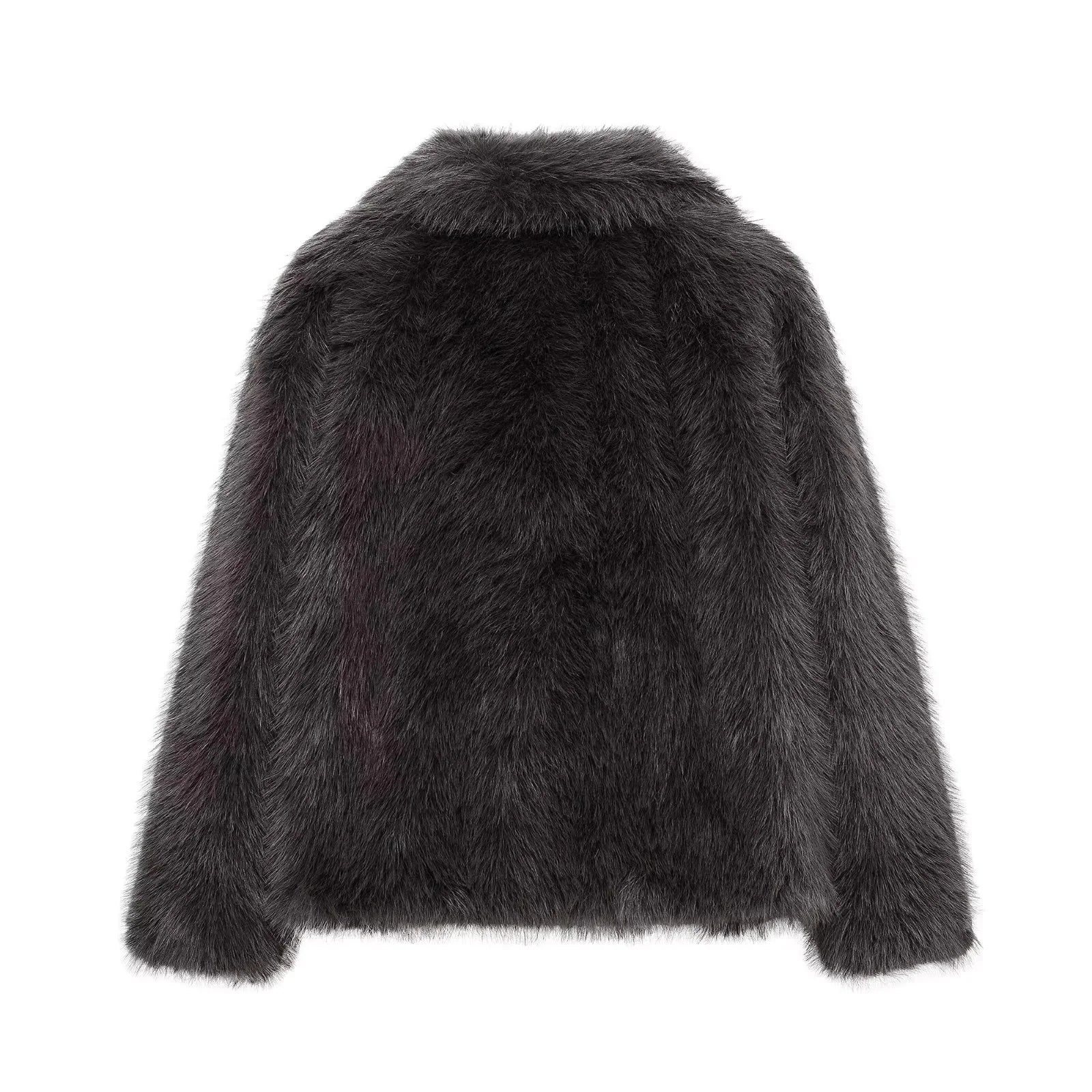 Women's Oversized Faux Fur Jacket – Single-Breasted Elegant Warm Coat