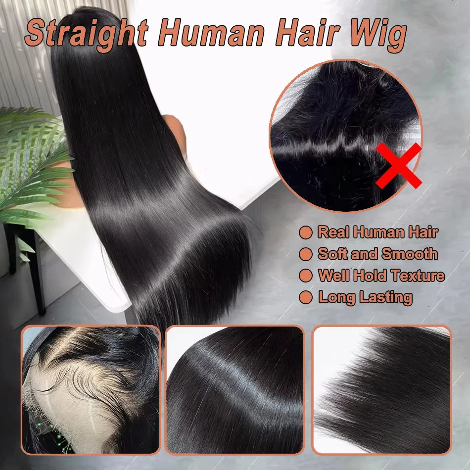 Glueless Put On & Go Bone Straight Wig | 36–40 Inch 13x4 13x6 4x4 HD Transparent Lace Brazilian Human Hair